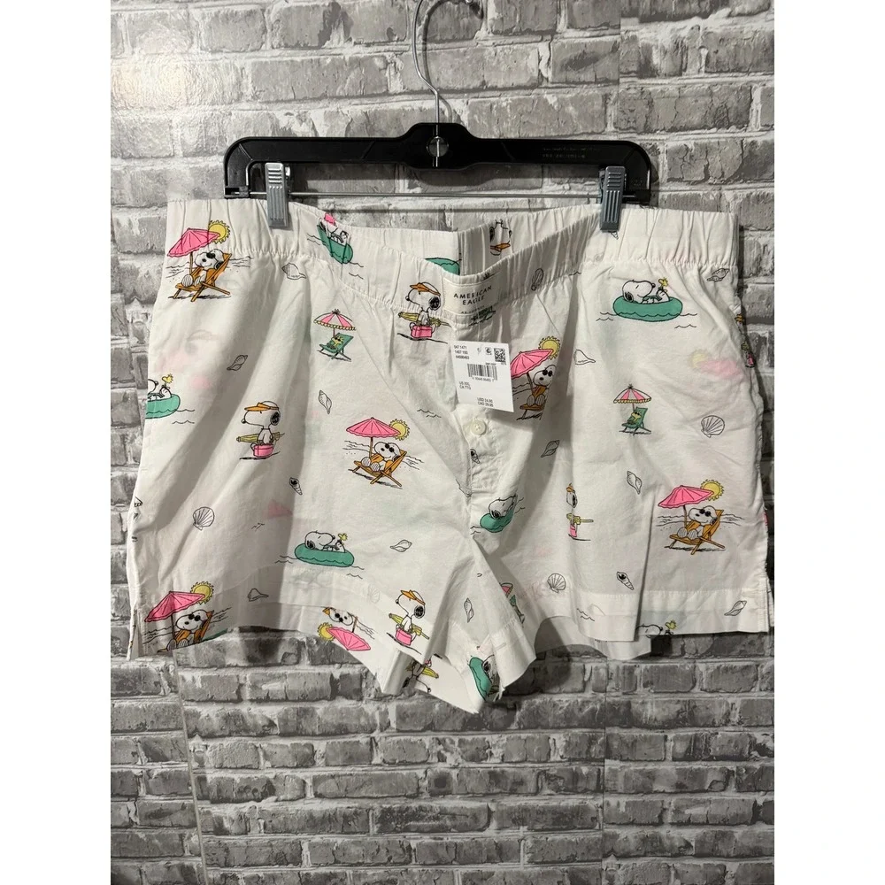 American Eagle Snoopy Peanuts Beach Print Lounge Pajama Shorts White XXL NWT